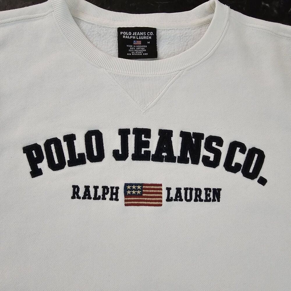 Vintage Polo Jeans Co Ralph Lauren Sweatshirt Womens M White Flag Logo 90s Y2K